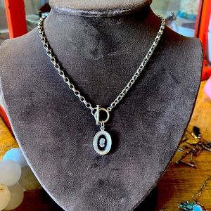 Vintage Sterling + Crystal Carved Cameo Necklace